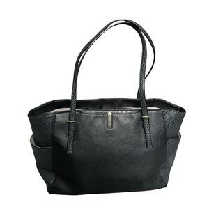 Tutilo Black Faux Leather Tote Bag Shoulder Purse w/ Snakeskin Embossed Sides